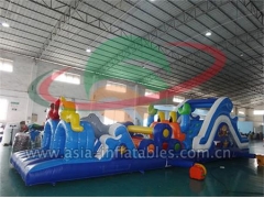 Exciting Fun Kids And Adults Play Inflatable Obstacle Course With Small Slide